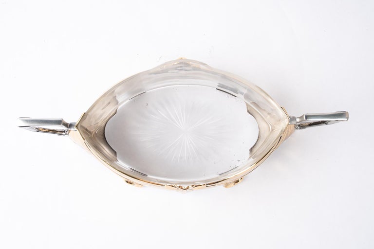 Jugendstil centerpiece mad of alpaca and brass with glass around 1908