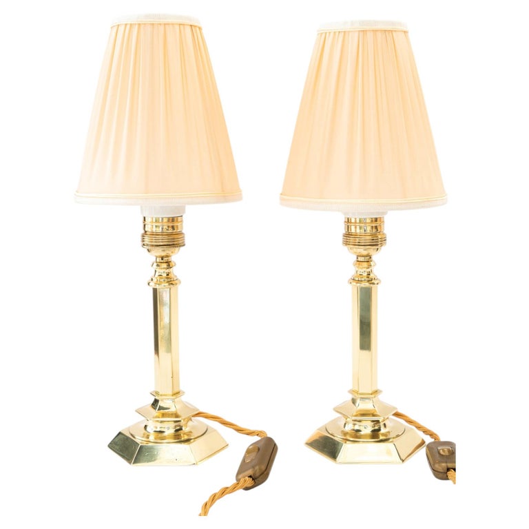 2 solid small art deco table lamps with fabric shades vienna around 1920s