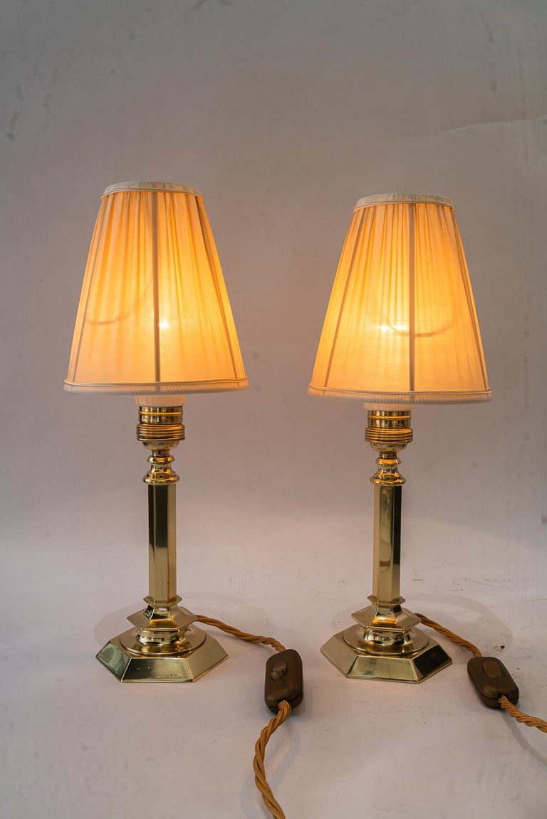2 solid small art deco table lamps with fabric shades vienna around 1920s