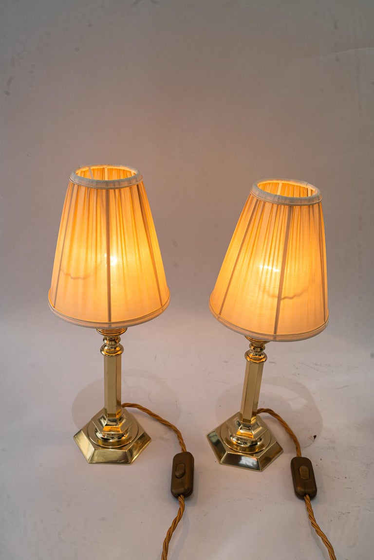 2 solid small art deco table lamps with fabric shades vienna around 1920s