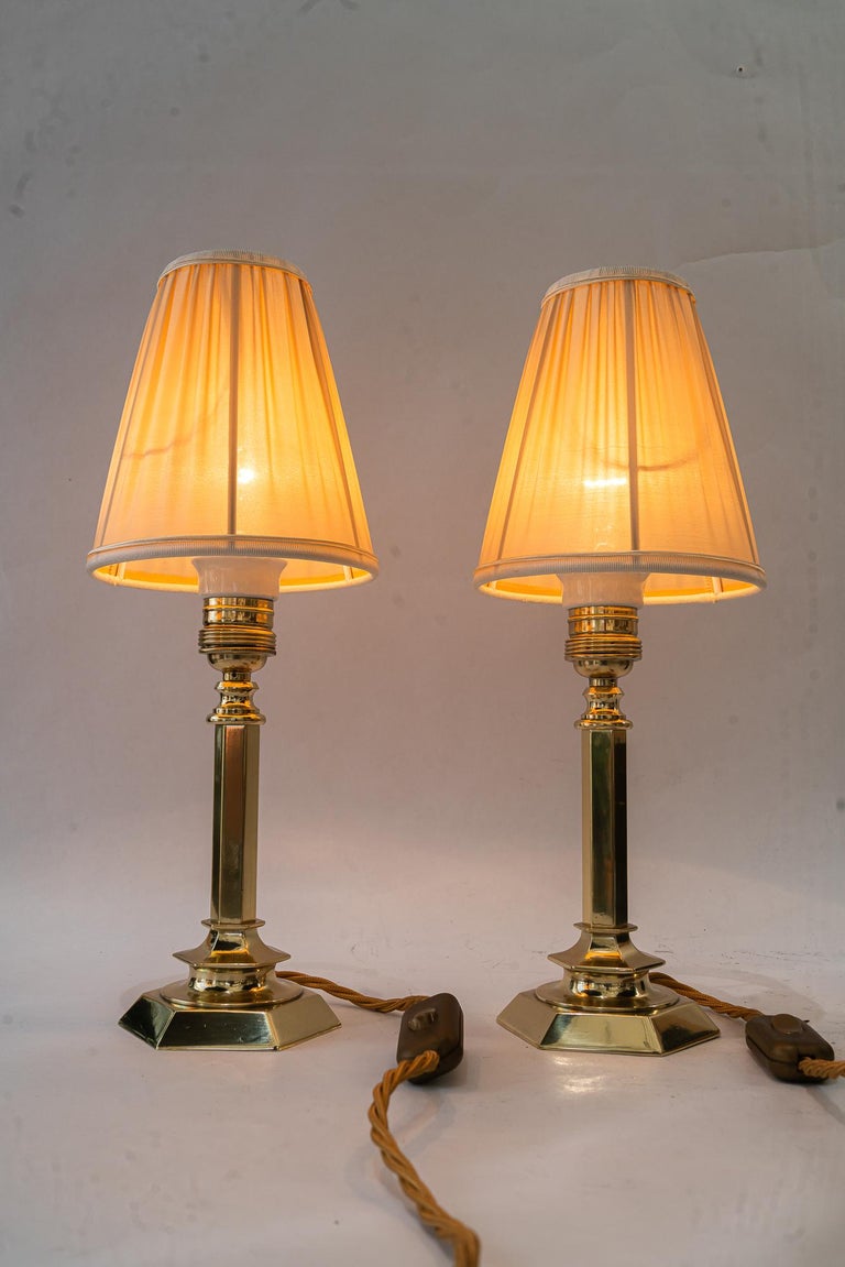 2 solid small art deco table lamps with fabric shades vienna around 1920s