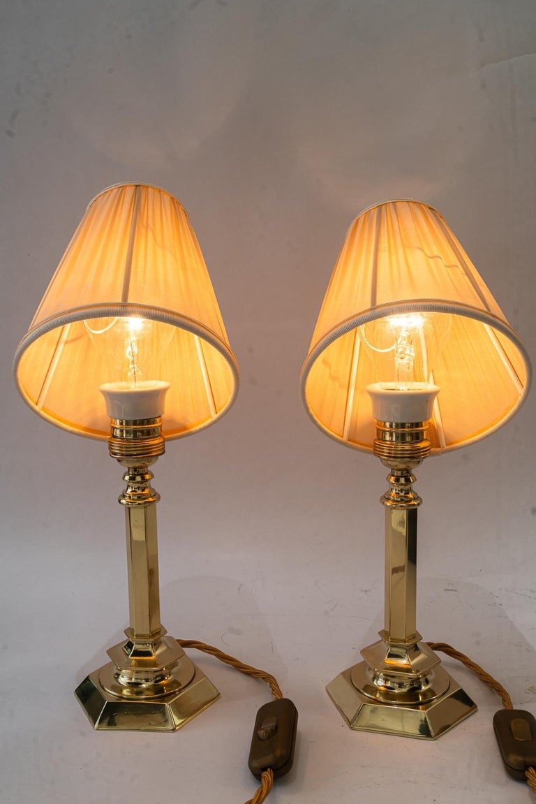2 solid small art deco table lamps with fabric shades vienna around 1920s