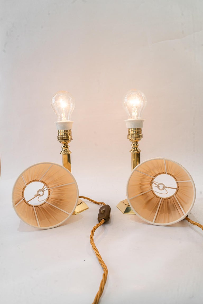 2 solid small art deco table lamps with fabric shades vienna around 1920s