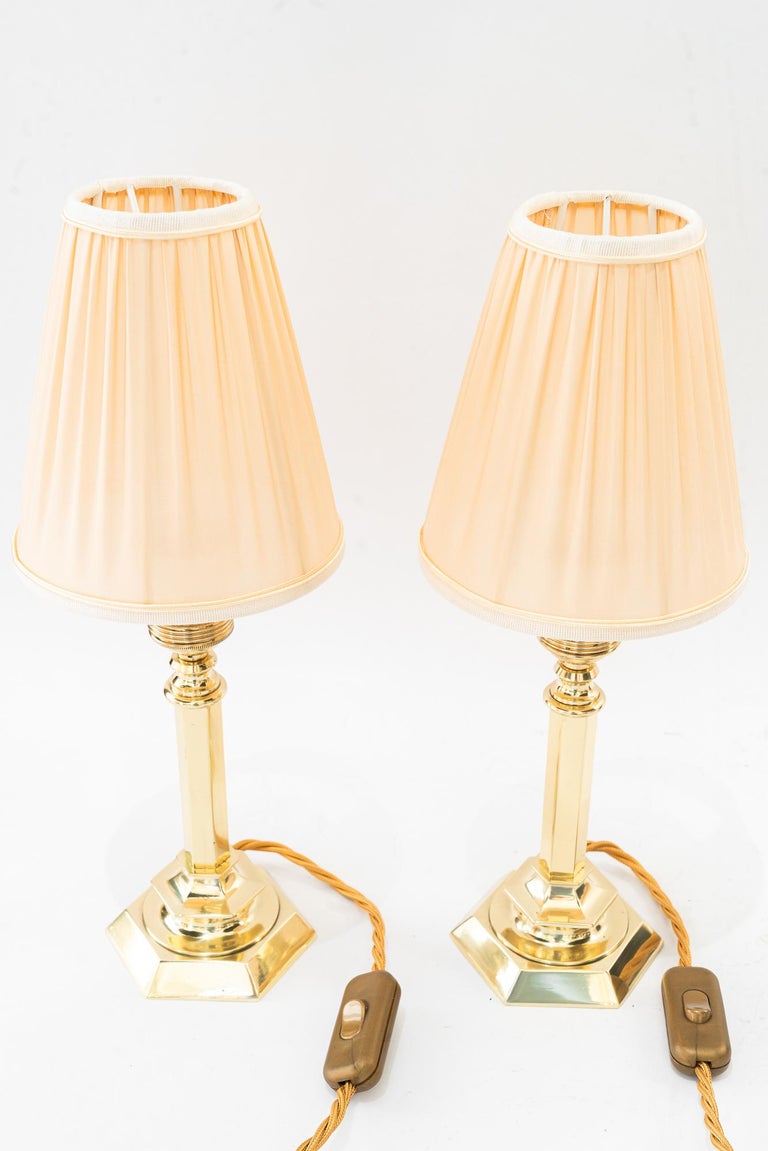 2 solid small art deco table lamps with fabric shades vienna around 1920s