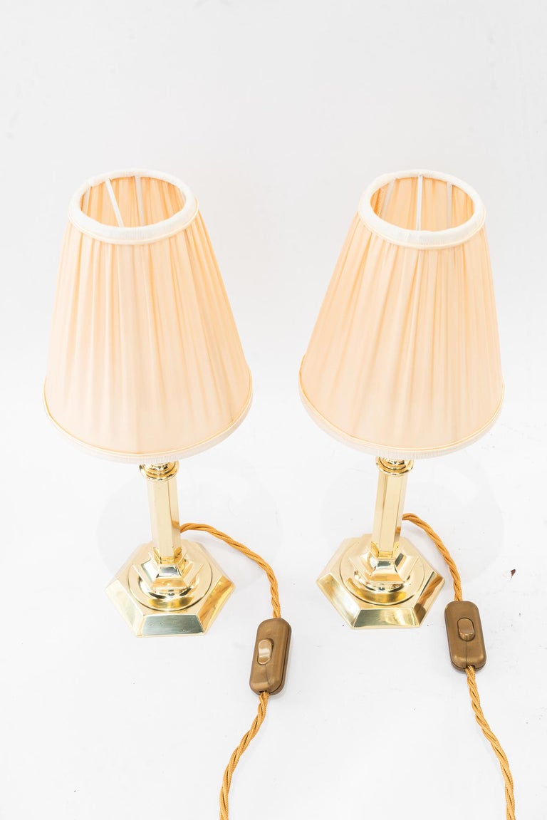 2 solid small art deco table lamps with fabric shades vienna around 1920s