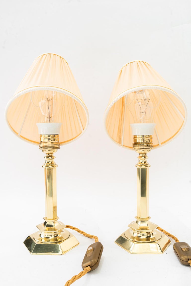 2 solid small art deco table lamps with fabric shades vienna around 1920s