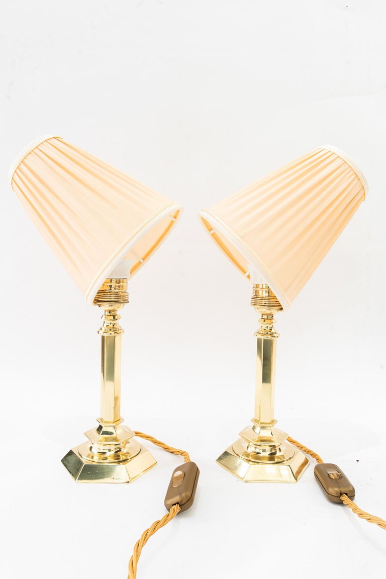 2 solid small art deco table lamps with fabric shades vienna around 1920s