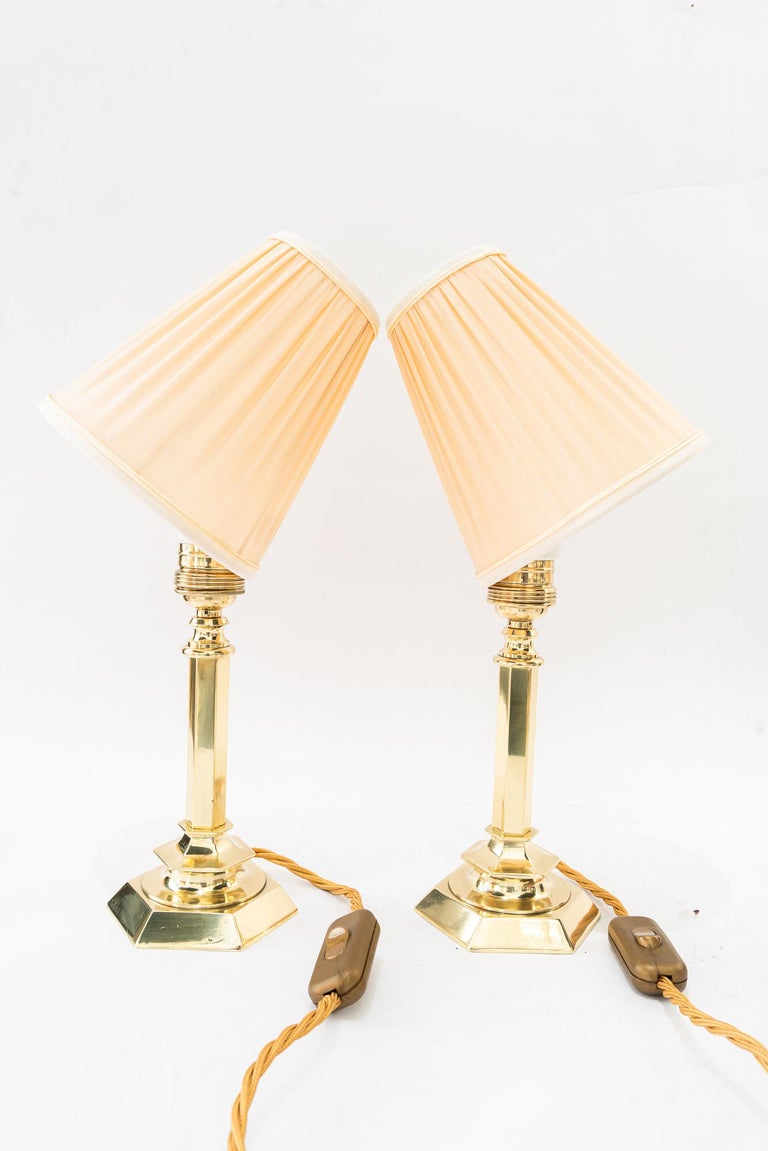 2 solid small art deco table lamps with fabric shades vienna around 1920s
