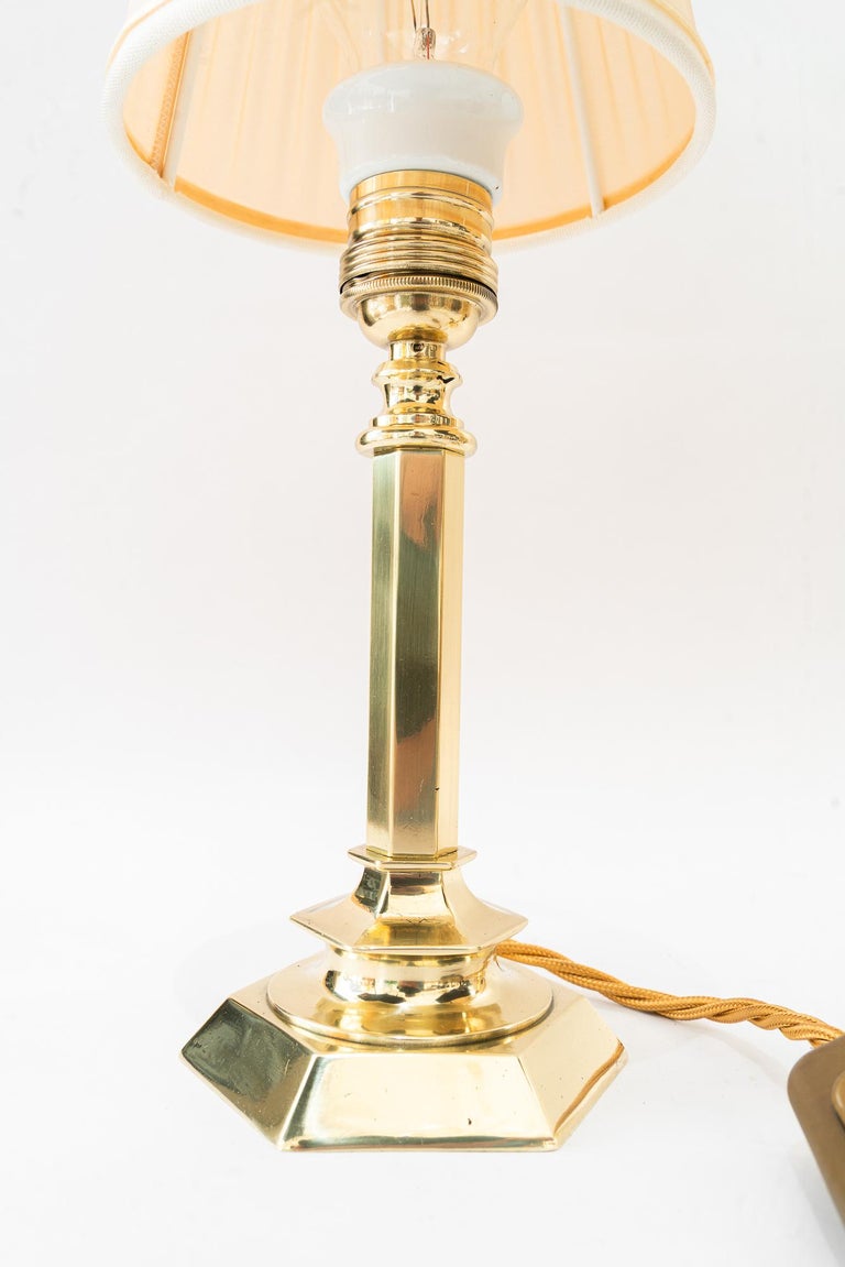 2 solid small art deco table lamps with fabric shades vienna around 1920s