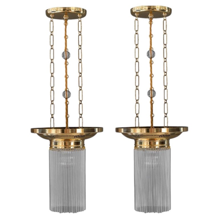 2x Art Deco chandeliers with glass sticks vienna around 1920