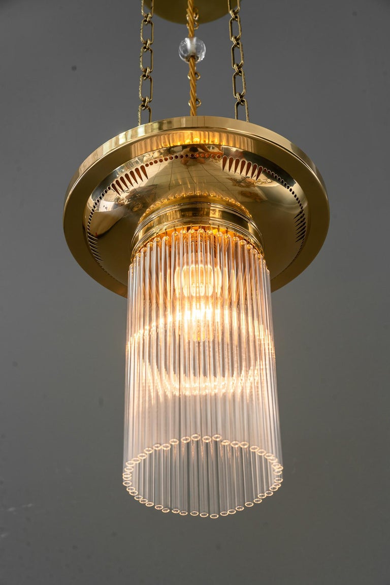 2x Art Deco chandeliers with glass sticks vienna around 1920