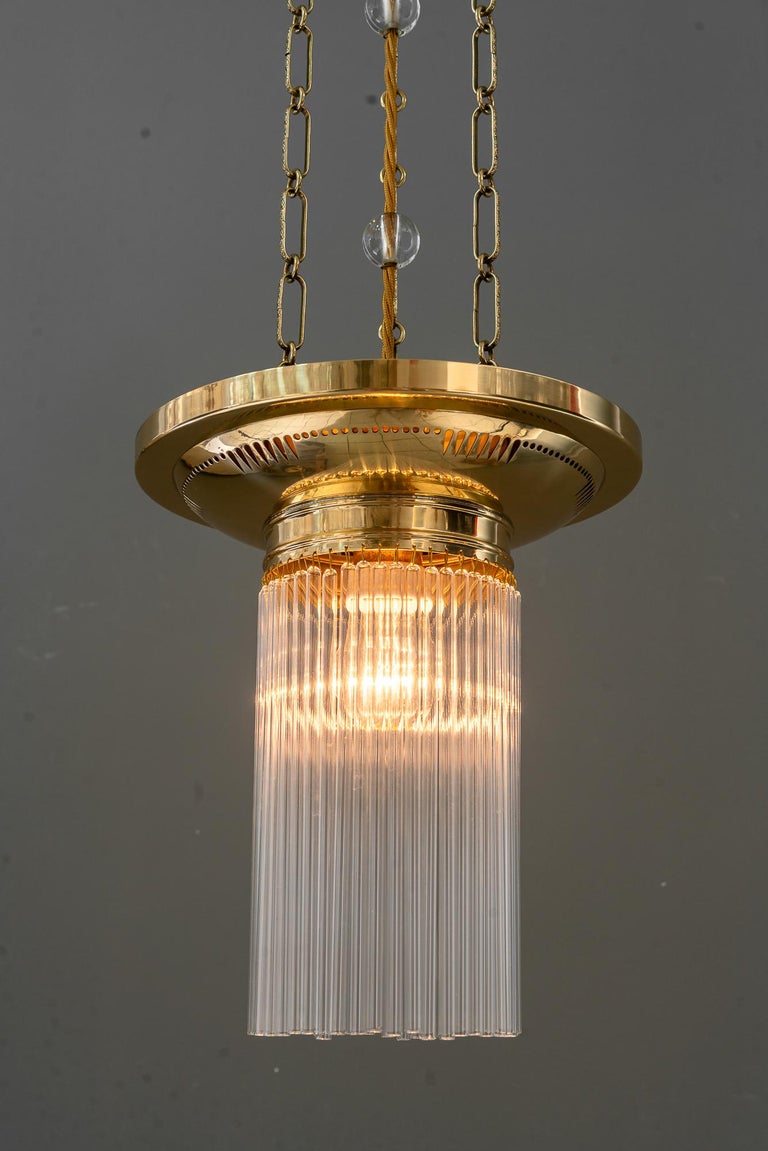 2x Art Deco chandeliers with glass sticks vienna around 1920