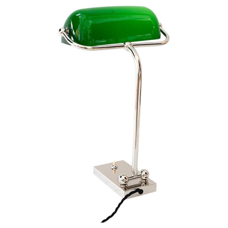 Adjustable nickel-plated art deco banker lamp vienna around 1920s