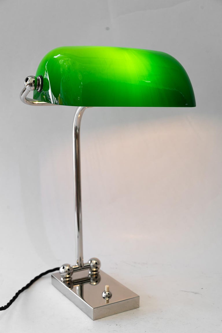 Adjustable nickel-plated art deco banker lamp vienna around 1920s