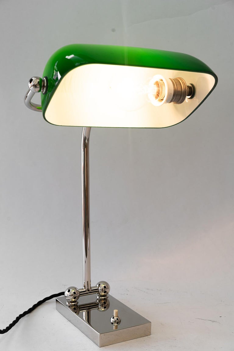 Adjustable nickel-plated art deco banker lamp vienna around 1920s