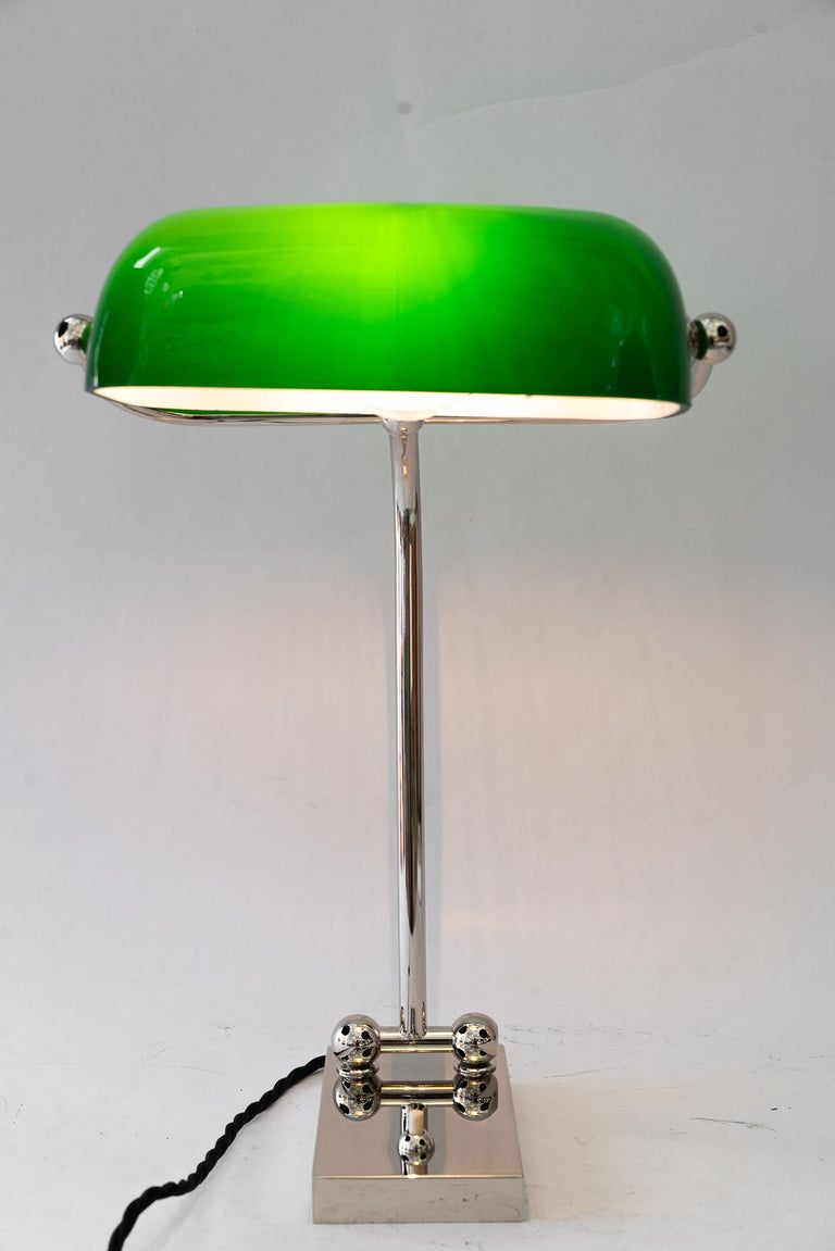 Adjustable nickel-plated art deco banker lamp vienna around 1920s