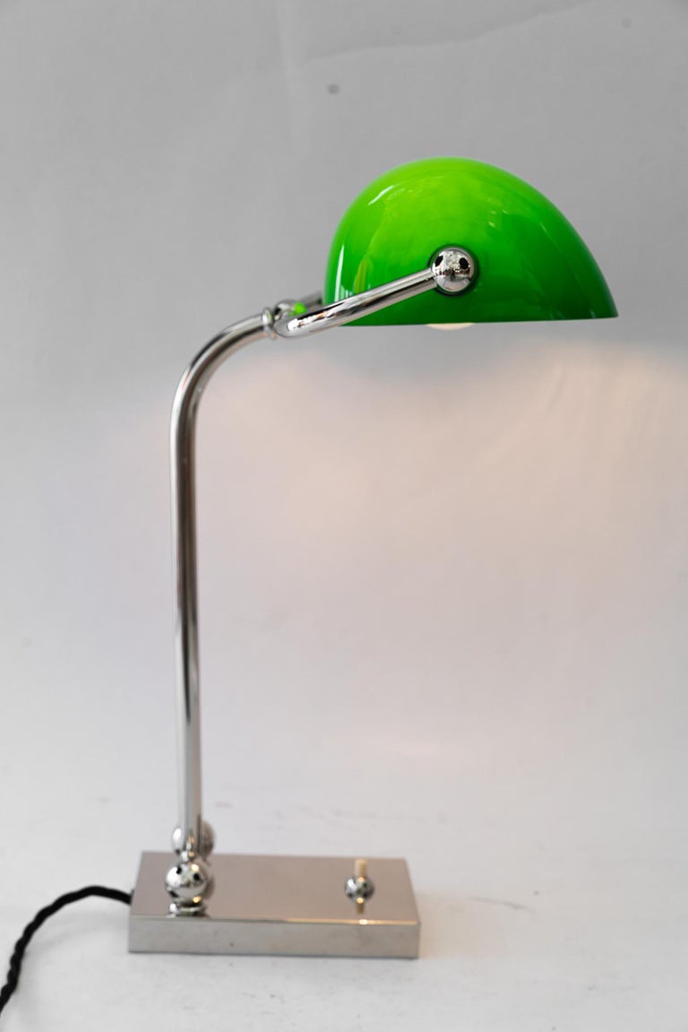 Adjustable nickel-plated art deco banker lamp vienna around 1920s