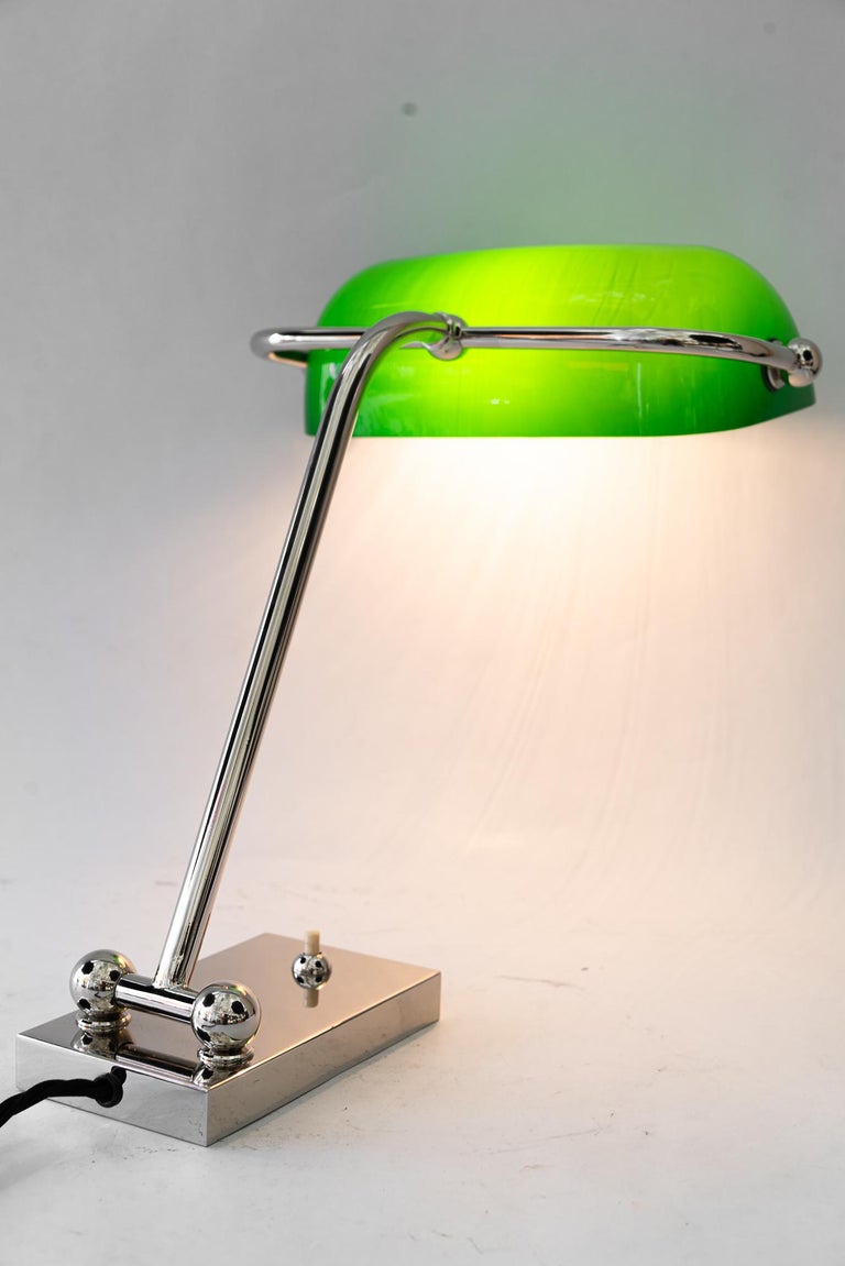Adjustable nickel-plated art deco banker lamp vienna around 1920s