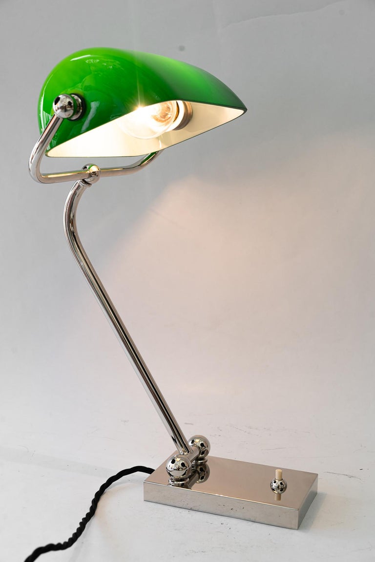 Adjustable nickel-plated art deco banker lamp vienna around 1920s
