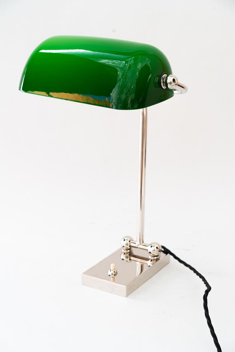 Adjustable nickel-plated art deco banker lamp vienna around 1920s
