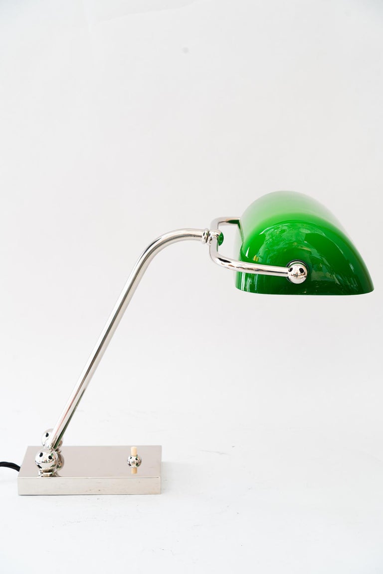 Adjustable nickel-plated art deco banker lamp vienna around 1920s