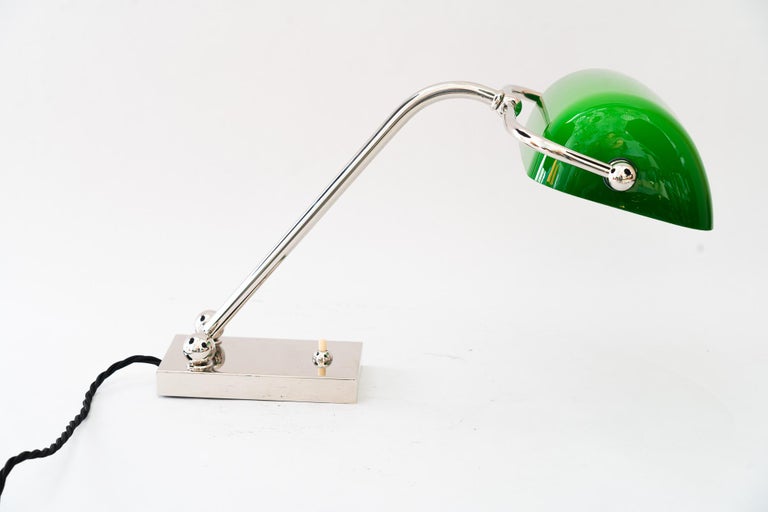 Adjustable nickel-plated art deco banker lamp vienna around 1920s