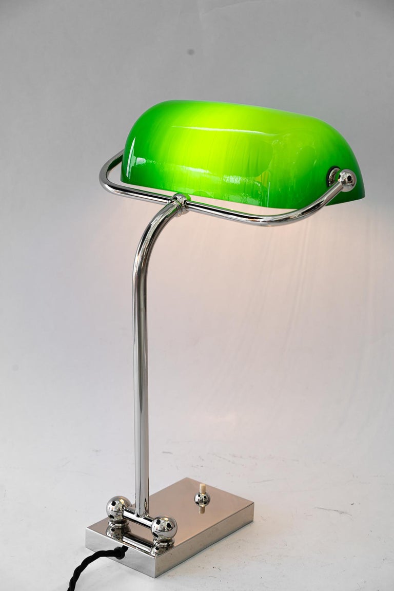 Adjustable nickel-plated art deco banker lamp vienna around 1920s