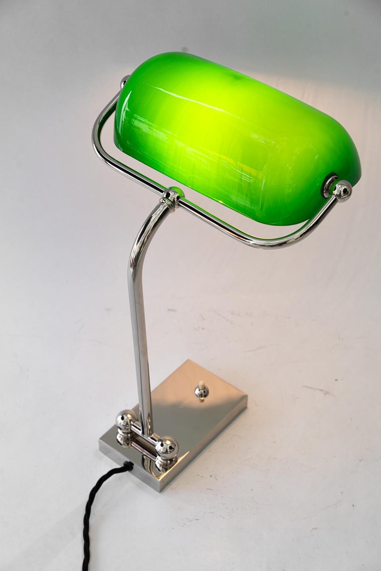 Adjustable nickel-plated art deco banker lamp vienna around 1920s