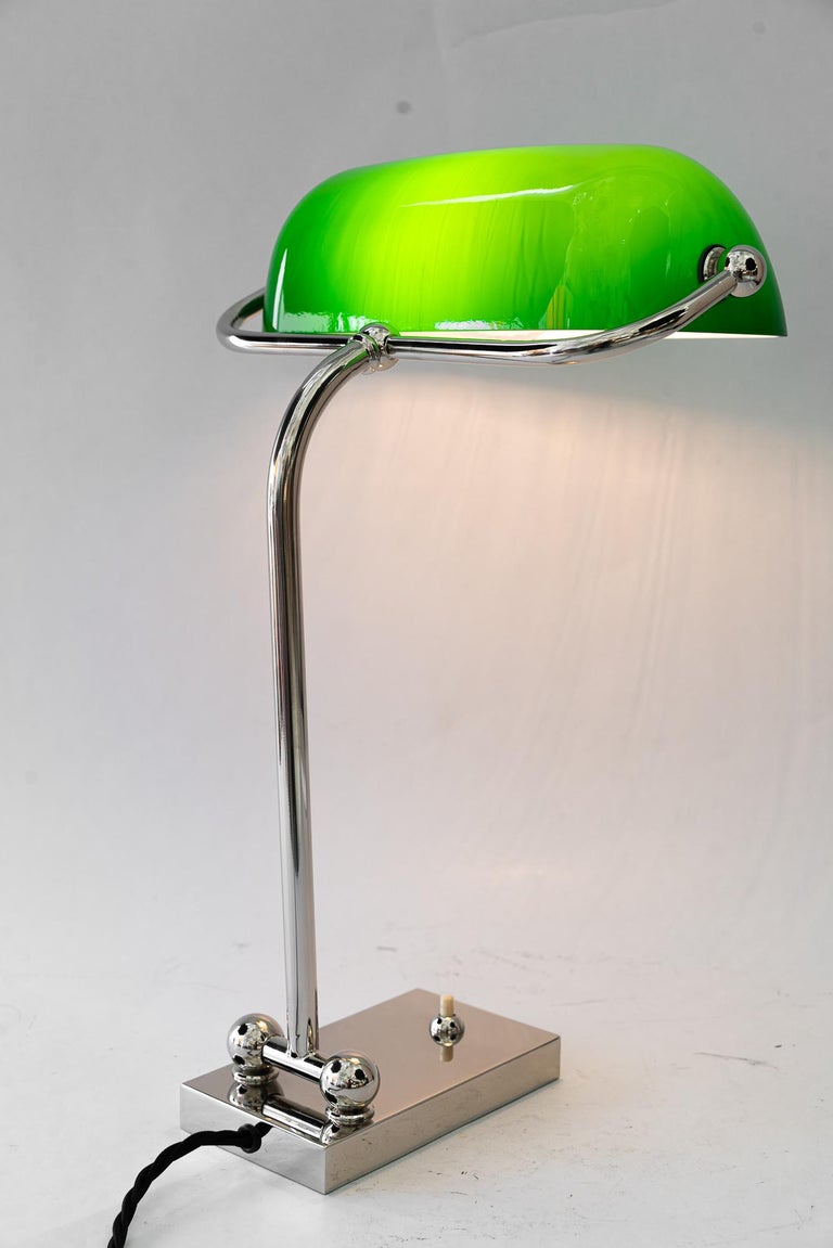 Adjustable nickel-plated art deco banker lamp vienna around 1920s