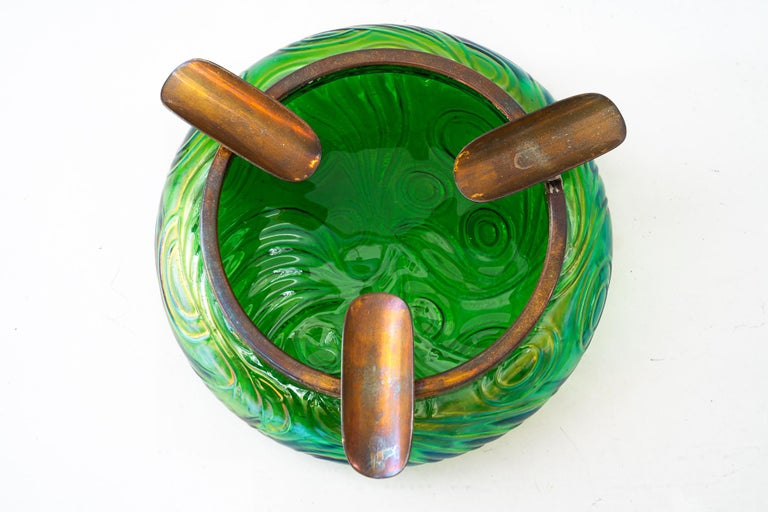 Antique Bohemian Czech Kralik Green Iridescent Art Nouveau Glass ashtray 1908