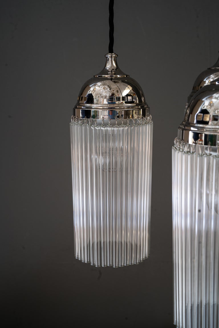 Art Deco Nickel chandelier with glass sticks vienna around 1920s