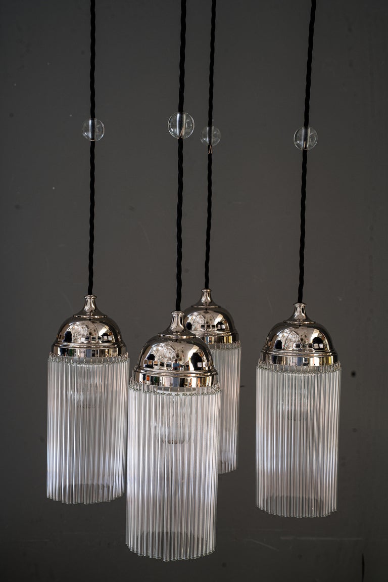 Art Deco Nickel chandelier with glass sticks vienna around 1920s