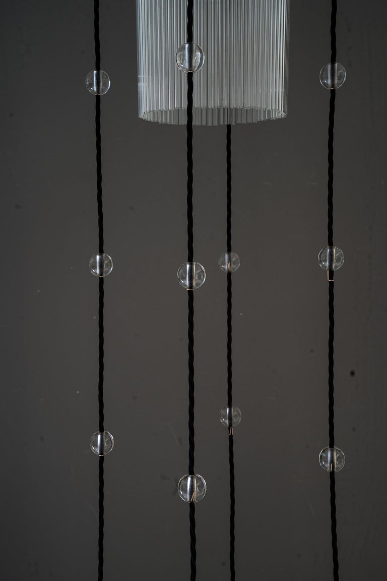 Art Deco Nickel chandelier with glass sticks vienna around 1920s