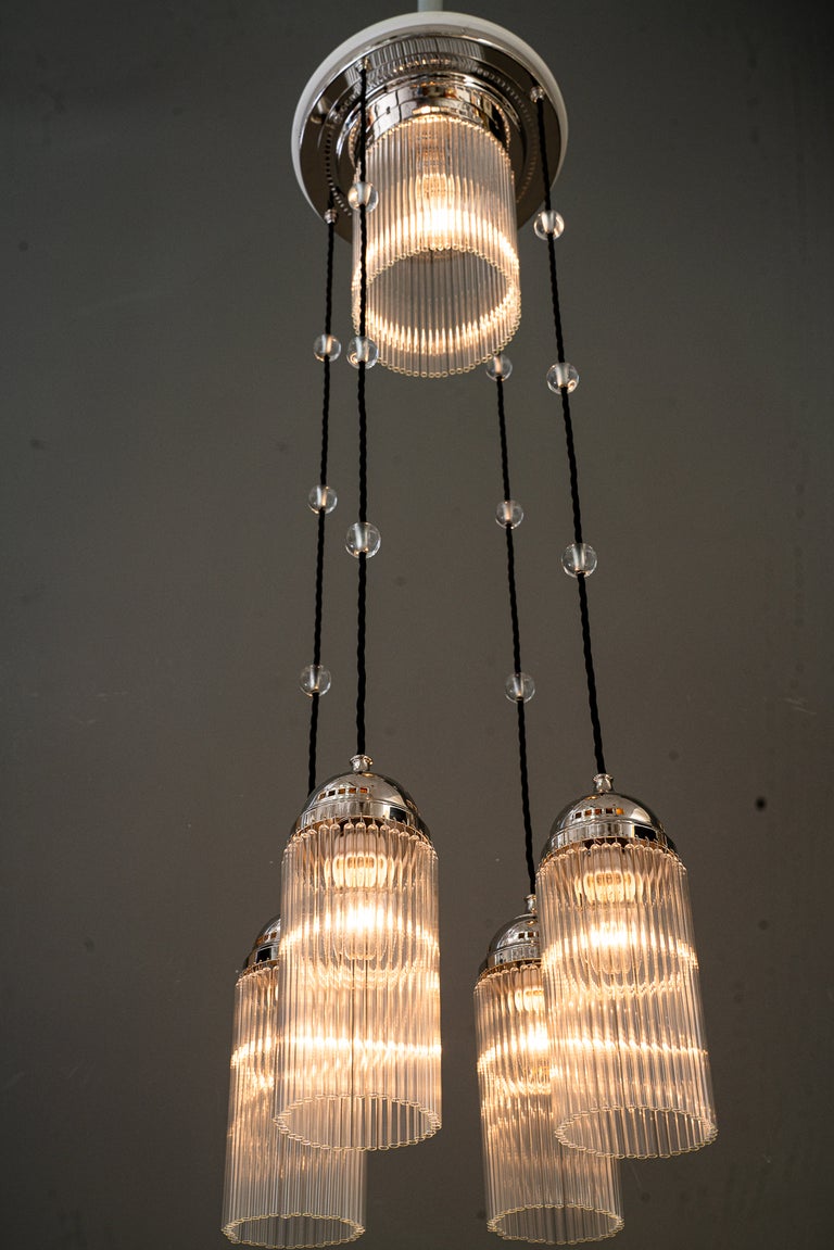 Art Deco Nickel chandelier with glass sticks vienna around 1920s