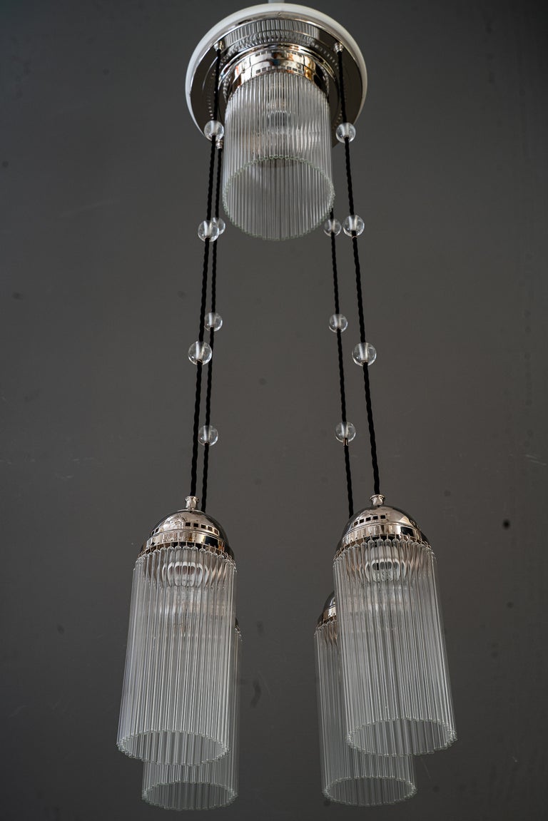 Art Deco Nickel chandelier with glass sticks vienna around 1920s