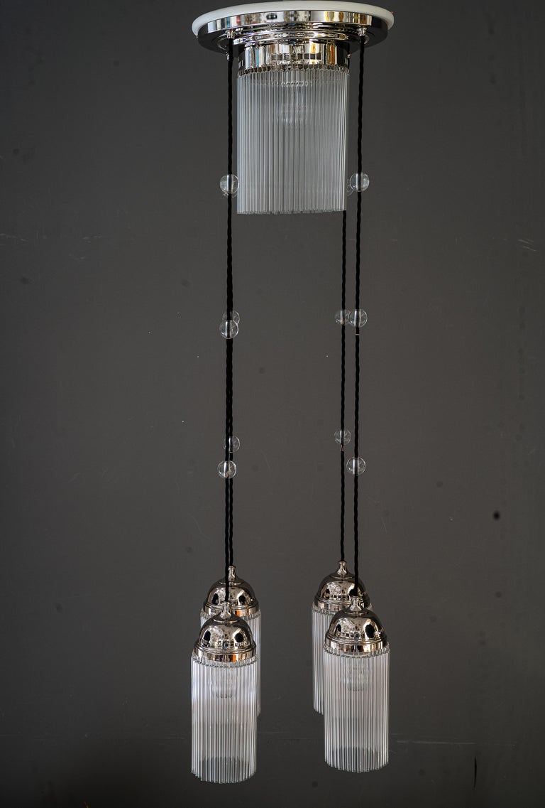Art Deco Nickel chandelier with glass sticks vienna around 1920s
