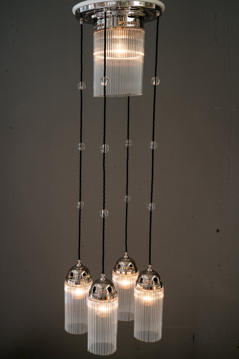 Art Deco Nickel chandelier with glass sticks vienna around 1920s