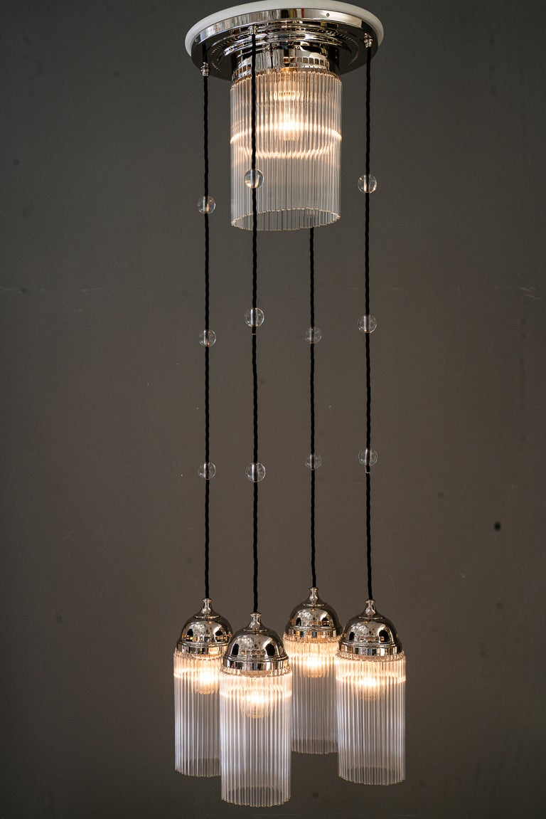 Art Deco Nickel chandelier with glass sticks vienna around 1920s