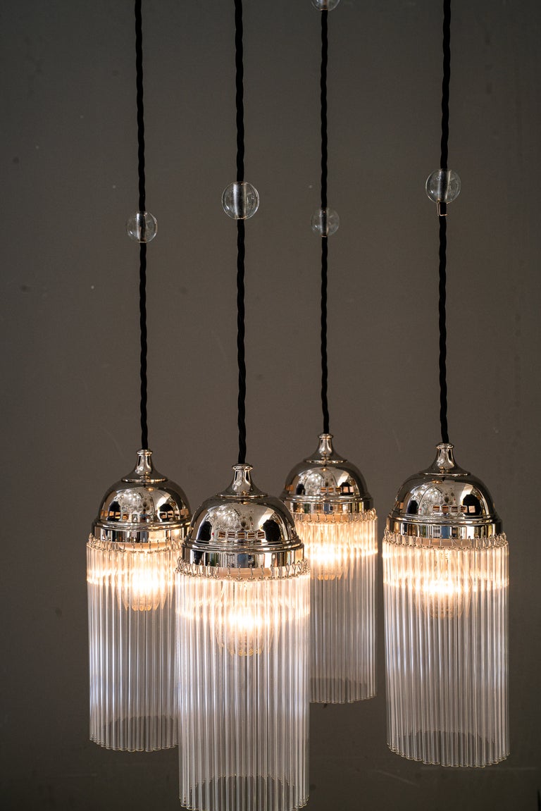 Art Deco Nickel chandelier with glass sticks vienna around 1920s