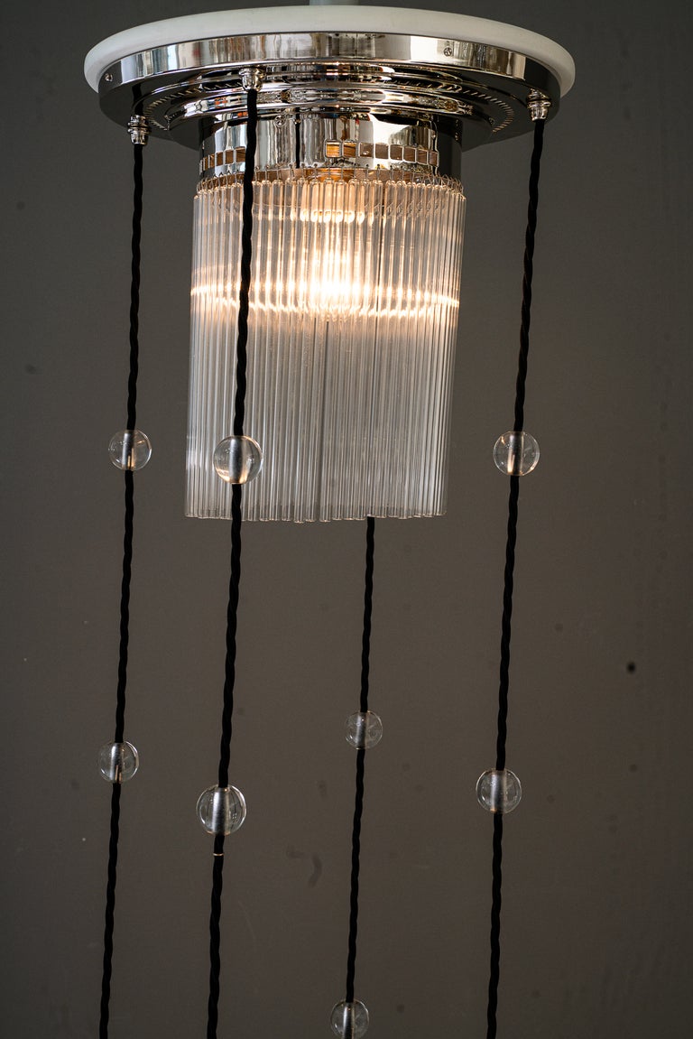 Art Deco Nickel chandelier with glass sticks vienna around 1920s