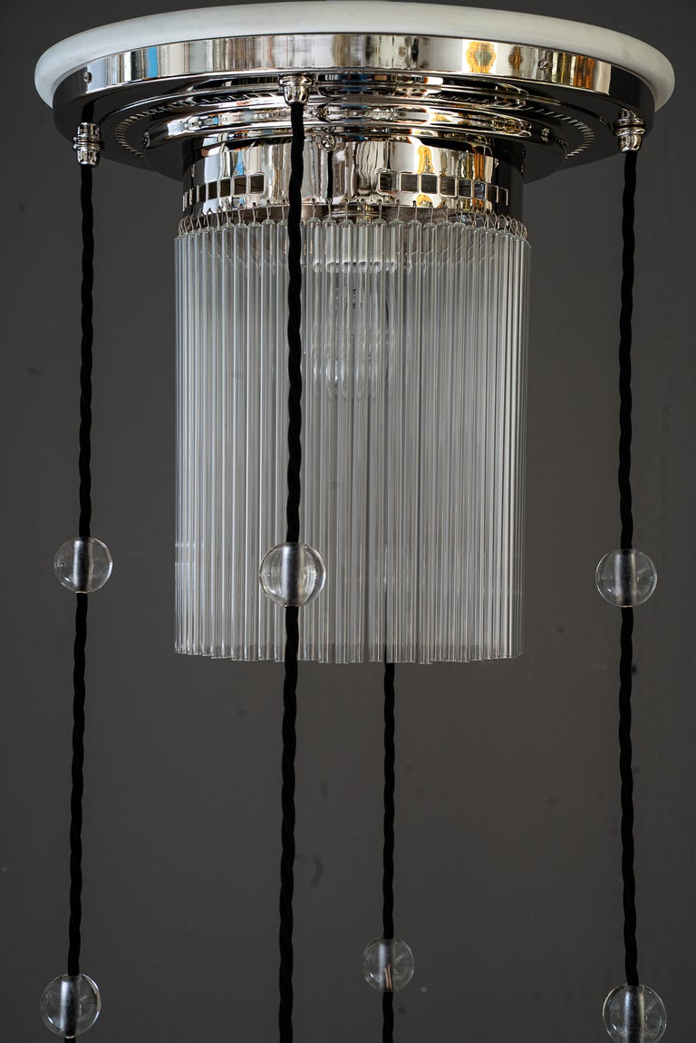 Art Deco Nickel chandelier with glass sticks vienna around 1920s