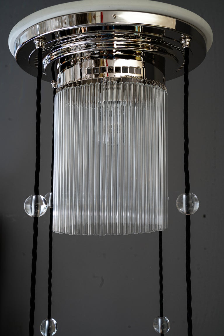 Art Deco Nickel chandelier with glass sticks vienna around 1920s