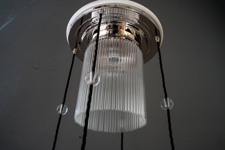 Art Deco Nickel chandelier with glass sticks vienna around 1920s