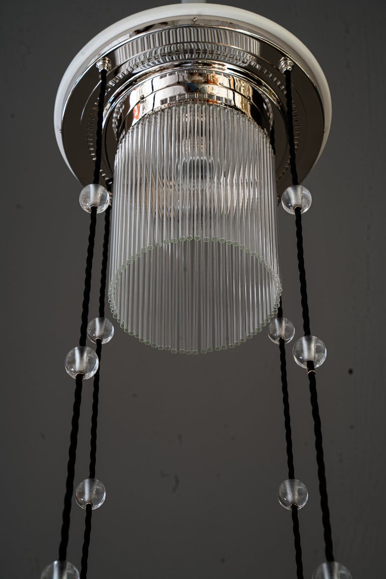 Art Deco Nickel chandelier with glass sticks vienna around 1920s