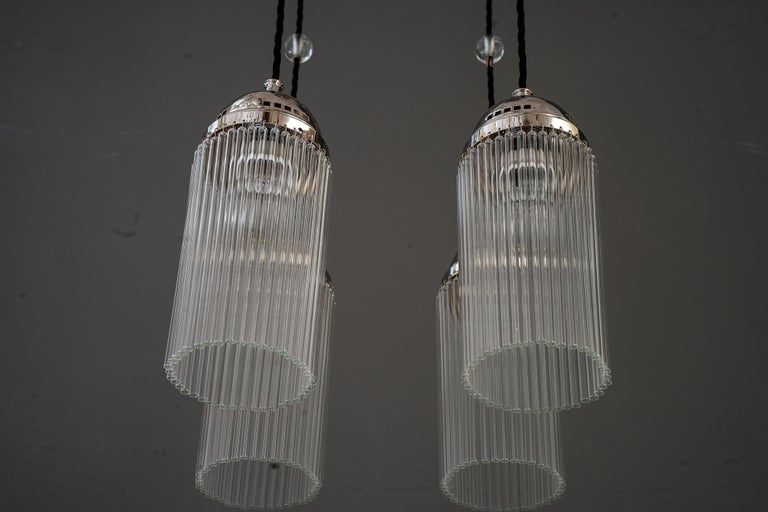 Art Deco Nickel chandelier with glass sticks vienna around 1920s