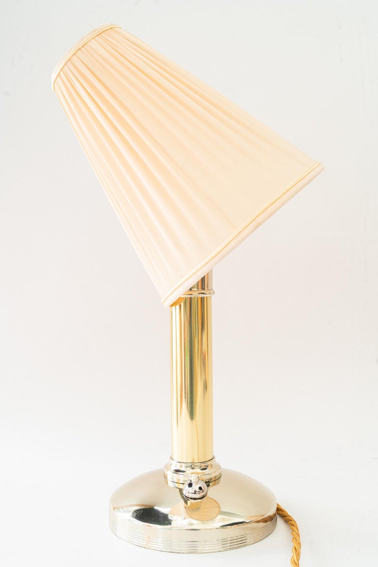 Art Deco alpacabrass table lamp with fabric shade vienna around 1920s