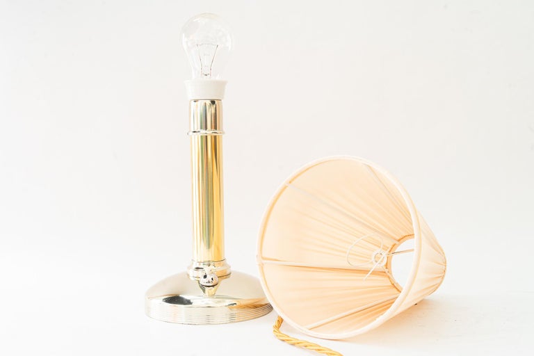 Art Deco alpacabrass table lamp with fabric shade vienna around 1920s