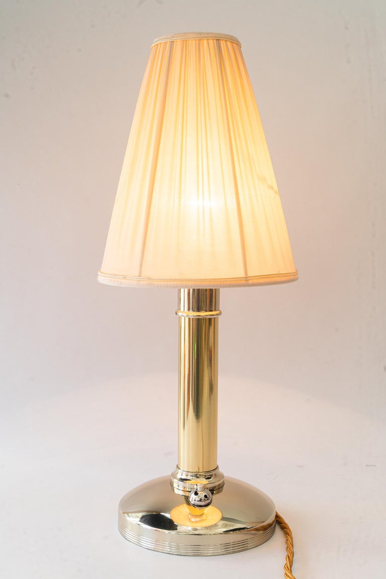 Art Deco alpacabrass table lamp with fabric shade vienna around 1920s
