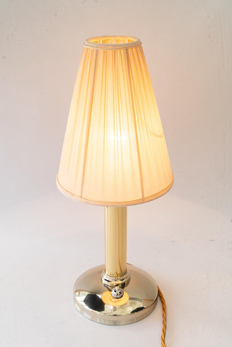 Art Deco alpacabrass table lamp with fabric shade vienna around 1920s