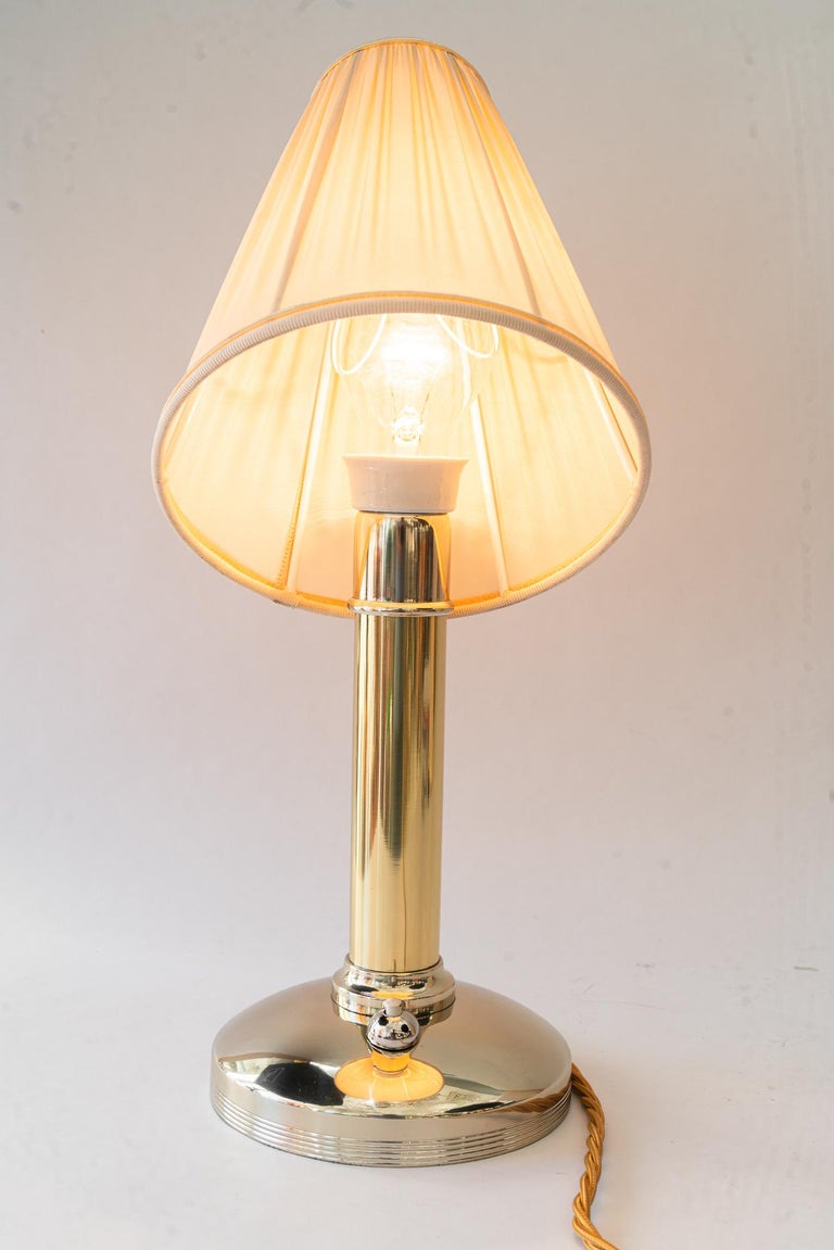 Art Deco alpacabrass table lamp with fabric shade vienna around 1920s